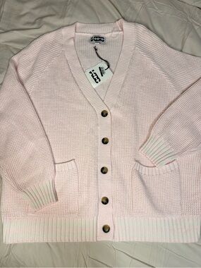 Light Pink V-Neck Button Front Cardigan Sweater